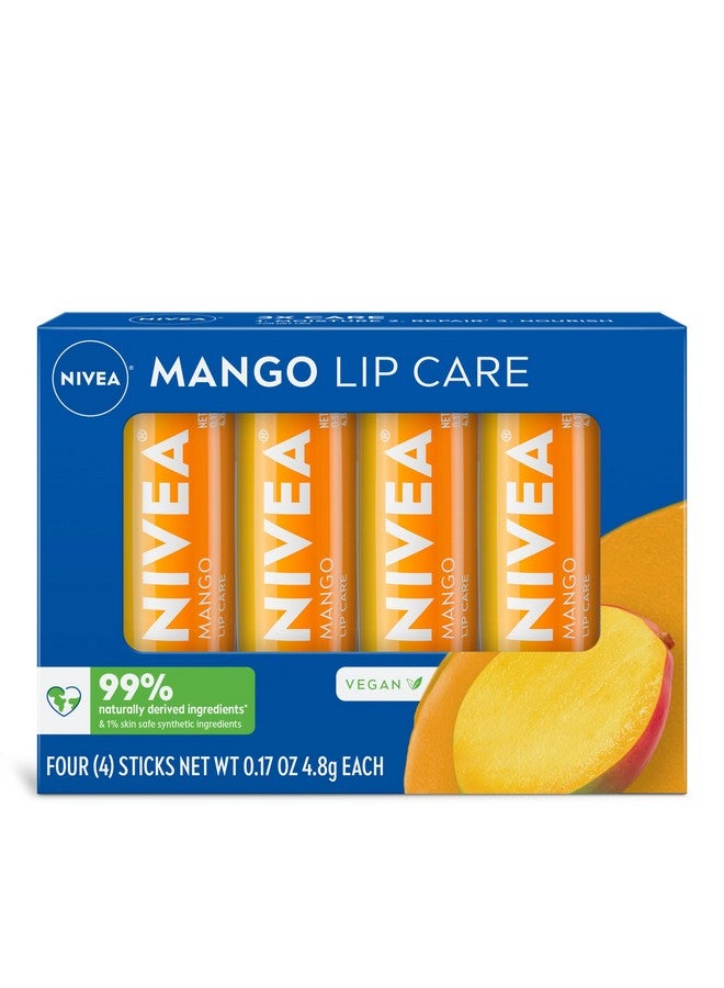 NIVEA Mango Lip Care, Vegan Lip Balm Pack with Shea Butter, Nourishing Oils and Vitamin C & E, 3-in-1 Moisturize, Repair (for Dry Lips) and Protect, 0.17 Oz Stick, Pack of 4 - Image 1