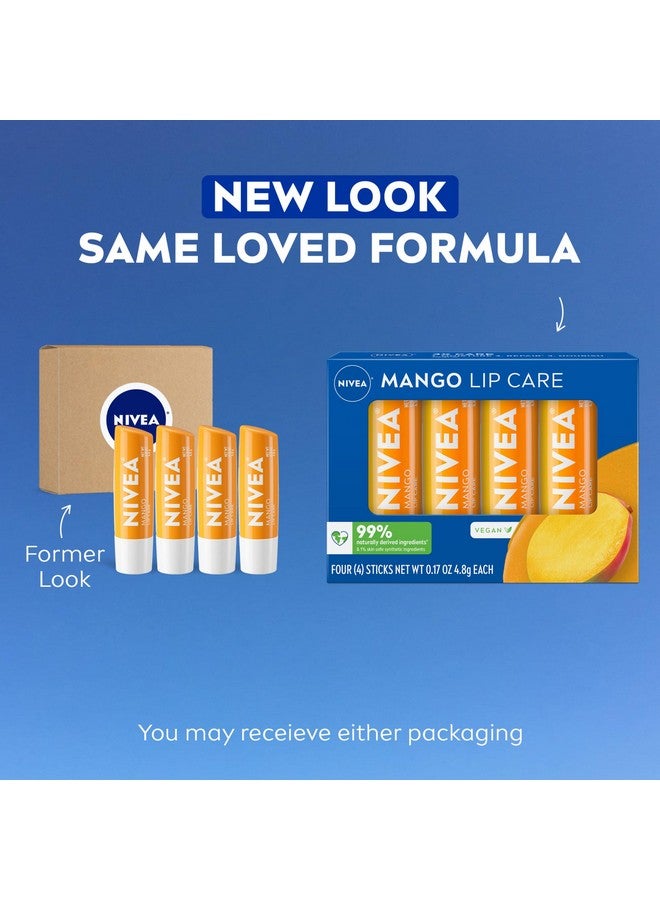 NIVEA Mango Lip Care, Vegan Lip Balm Pack with Shea Butter, Nourishing Oils and Vitamin C & E, 3-in-1 Moisturize, Repair (for Dry Lips) and Protect, 0.17 Oz Stick, Pack of 4 - Image 2