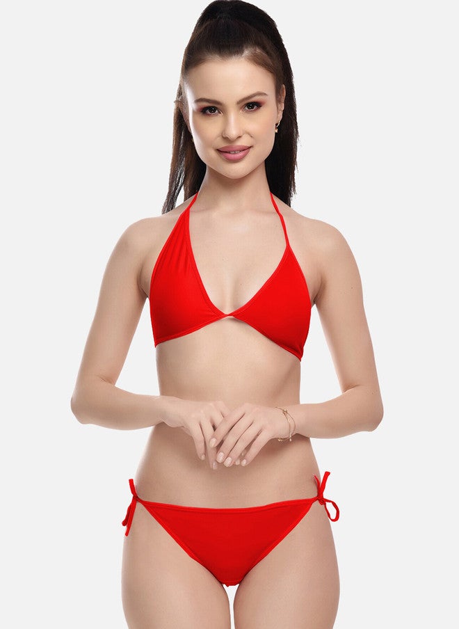 FIMS Women Red & Black Pack Of 2 Solid Bikini Set - Image 2