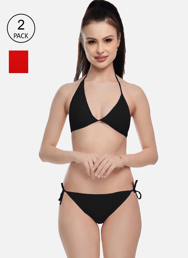 FIMS Women Red & Black Pack Of 2 Solid Bikini Set - Image 1