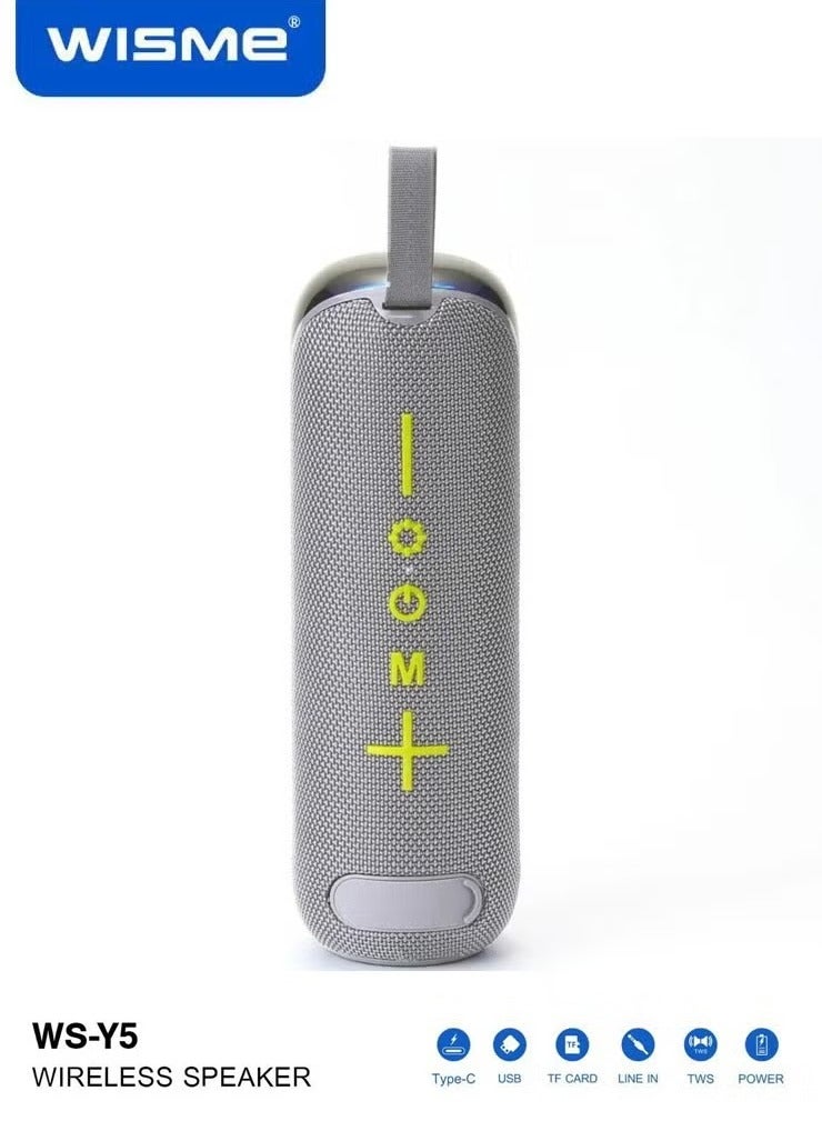 WISME WS-Y5 Wireless Portable Bluetooth Speaker with RGB Colorful Lighting, Multiple Input Options, and Button Control – High-Quality Sound, Compact Design – Grey - Image 2
