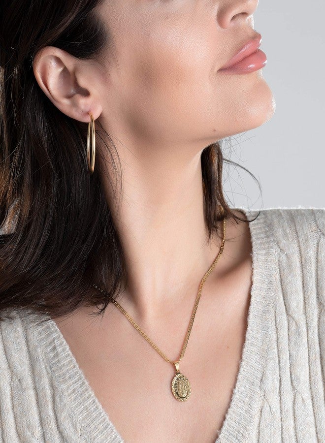 Barzel 18K Gold Plated Flat Mariner/Marina 060 3MM Chain Necklace With Virgin Mary Guadalupe Charm Pendant, 20 inches, Brass, No Gemstone - Image 3