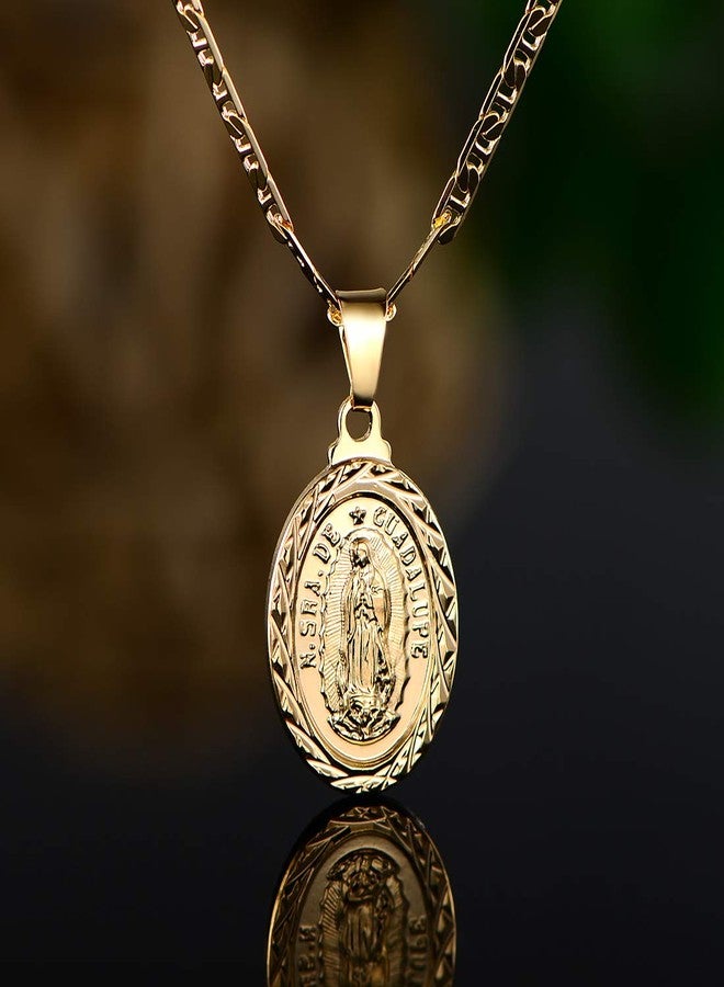Barzel 18K Gold Plated Flat Mariner/Marina 060 3MM Chain Necklace With Virgin Mary Guadalupe Charm Pendant, 20 inches, Brass, No Gemstone - Image 4