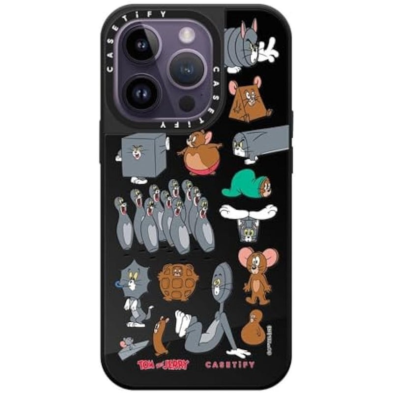 Casetify Mirror Case for iPhone 14 Pro 【Tom and Jerry Colab/Reflective / 4.9ft Drop Protection/Compatible with Magsafe】 - Pattern Sticker - Black on Black - Image 1