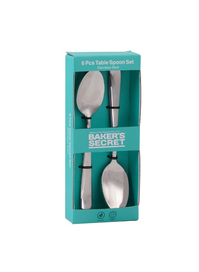 Baker's Secret 6PCS Stainless Steel Dinner Spoon Set 19.7cm – Durable Kitchen Accessories for Dining, Serving & Everyday Use - Image 1