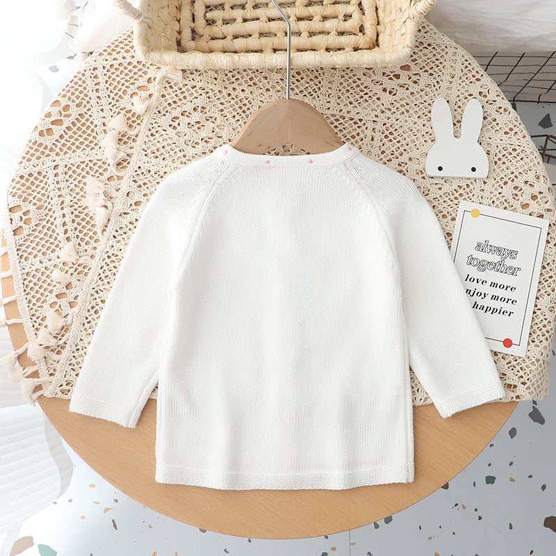 Children'S Pure Cotton Knitted Sweater Jacket Embroidered Bow Female Treasure Cute Top Jacket Thin Shawl Girls' Cardigan - Image 5