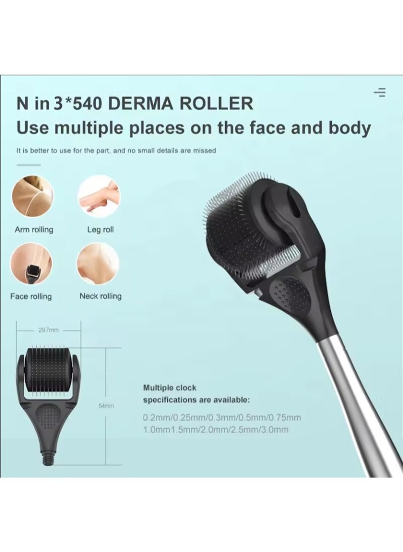 UHOOMA Derma Roller Microneedle Roller,Roller Set with 3*540 Titanium Microneedle Replaceable Heads for Face, Beard Roller, Microneedle Roller | For Men and Women | Face Scalp Derma Stamp-0.5 mm  - Image 3