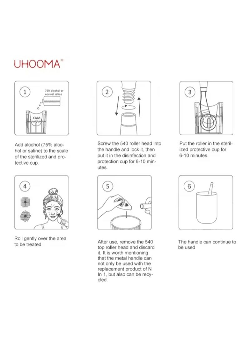 UHOOMA - Derma Roller Microneedle Roller,Roller Set with 3*540 Titanium Microneedle Replaceable Heads for Face, Beard Roller, Microneedle Roller | For Men and Women | Face Scalp Derma Stamp-0.5 mm - Image 1