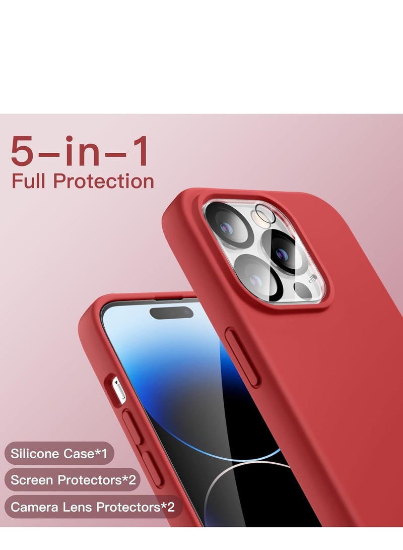 ELTRAZONE "5-in-1 iPhone 14 Pro Max (6.7-Inch) Red Silicone Case - With 2 Screen Protectors & 2 Camera Lens Protectors" - Image 3
