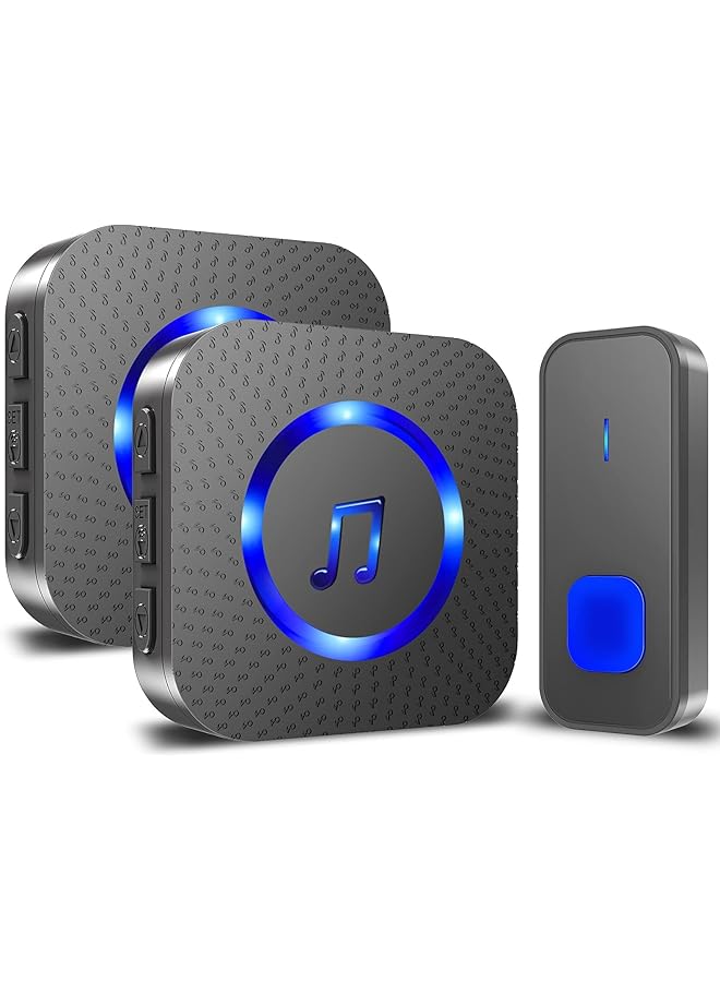 promass Doorbell Easy Install Waterproof Wireless Door Bell, Over 1300 feet Range and 55 Chime, 5 Levels Volume and LED Flash, for Home Office Classroom (Black)