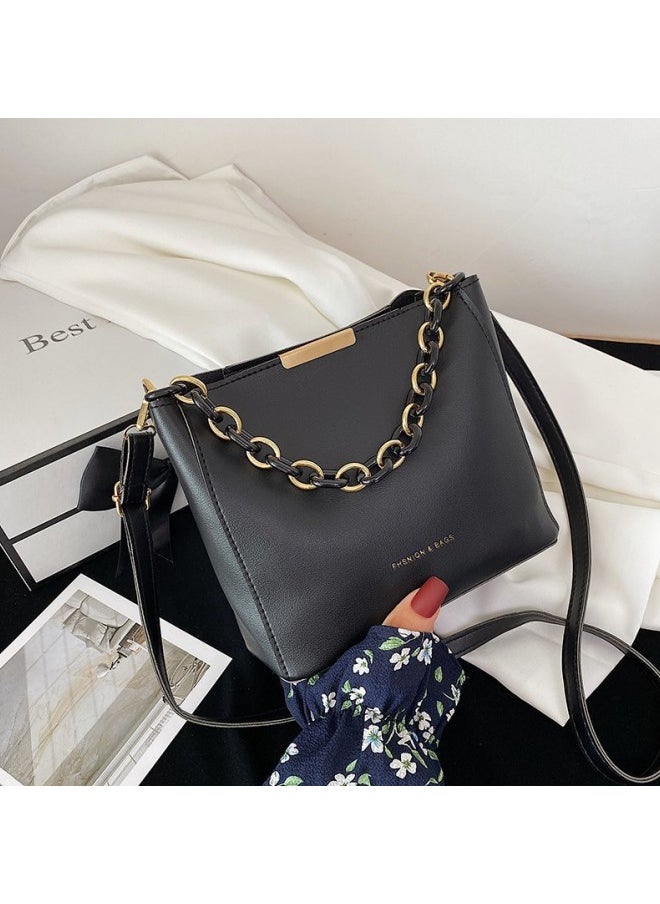 WAOKN - Women's Textured Shoulder Bag, Ladies Large-capacity Chain Handle Crossbody Bag Sling Bag Side Bag, Solid Color PU Leather Tote Bag Handbag Clutch Bag for College Students and Teenagers - Image 1