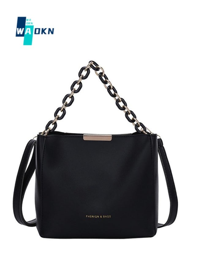 WAOKN - Women's Textured Shoulder Bag, Ladies Large-capacity Chain Handle Crossbody Bag Sling Bag Side Bag, Solid Color PU Leather Tote Bag Handbag Clutch Bag for College Students and Teenagers - Image 1