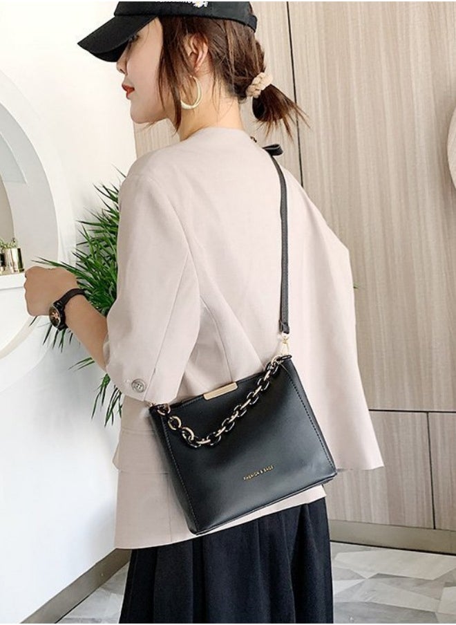 WAOKN - Women's Textured Shoulder Bag, Ladies Large-capacity Chain Handle Crossbody Bag Sling Bag Side Bag, Solid Color PU Leather Tote Bag Handbag Clutch Bag for College Students and Teenagers - Image 1