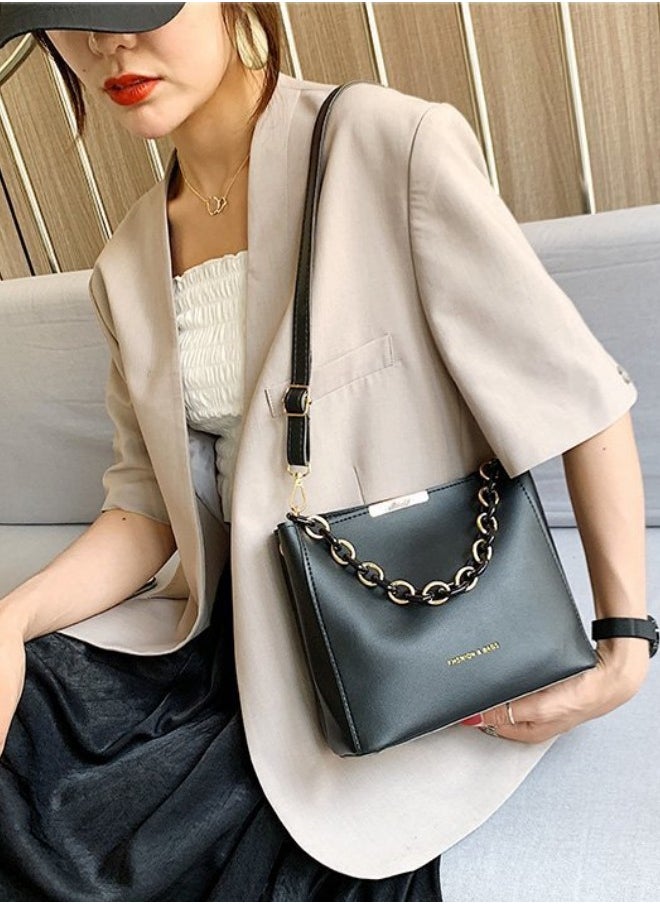 WAOKN - Women's Textured Shoulder Bag, Ladies Large-capacity Chain Handle Crossbody Bag Sling Bag Side Bag, Solid Color PU Leather Tote Bag Handbag Clutch Bag for College Students and Teenagers - Image 1