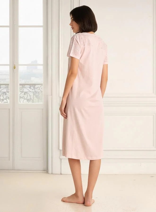 سبلاش فيڤ Night Dress Short Sleeves Embroidered Cotton