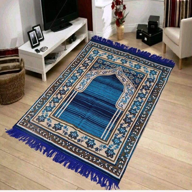 KETOSTICS® Chenille Anti-Skid Muslim Islamic Jainamaz/Prayer mat (Blue, Chenille, 4x2 Feet) - Image 1