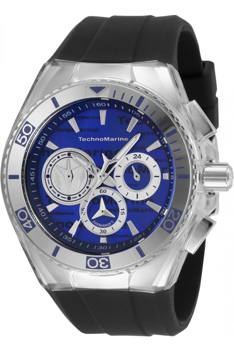 TechnoMarine ساعة كواتز للرجال من تيكنومارين كروز كاليفورنيا من الفولاذ المقاوم للصدأ مع حزام سيليكون، أسود، 29.1 (الموديل: TM120024) (مقاس واحد، متعدد الألوان) - Image 3