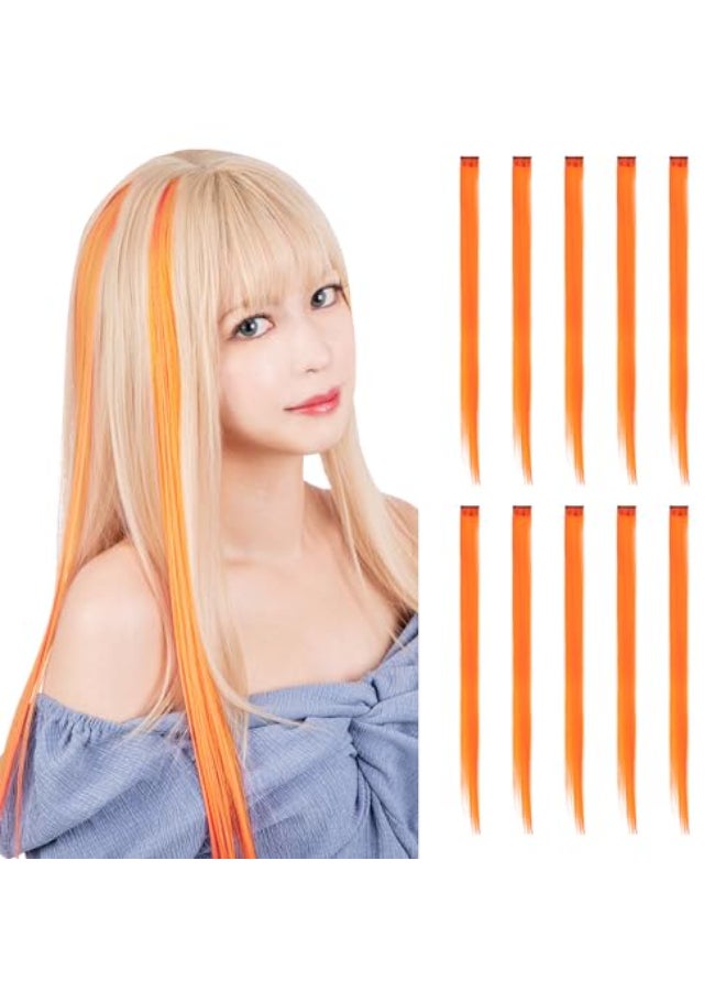 CLASSE(クラッセ) CLASSE 10Pcs Clip in colored hair extensions 22inches colorful Party Highlights Heatresistant Straight long for Women Kids Girls Perfect for Halloween Christmas Cosplay Bright Orange - Image 1