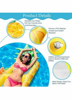 Excefore Pool Inflatable Floats Adult, Giant Pineapple Inflatable Pool Floats With Cup Holder,170 CM Beach Floaties Lounge Luxury Recliner  - Image 3