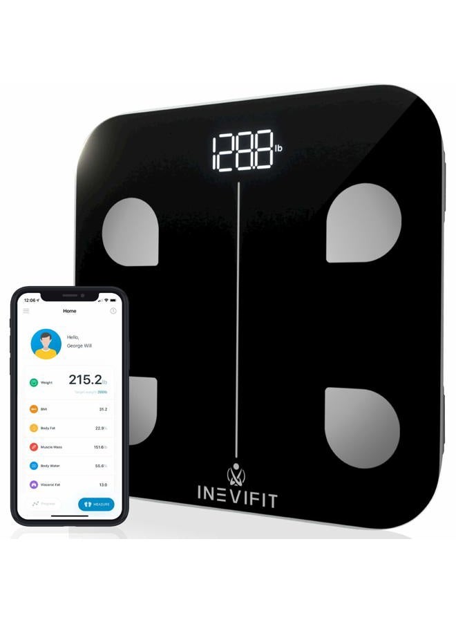 INEVIFIT Smart Body Fat Scale, BMI Highly Accurate Bluetooth Digital Bathroom Body Composition Analyzer. Measures Body Fat, Water, Muscle, Bone Mass & More for Unlimited Users - Image 1