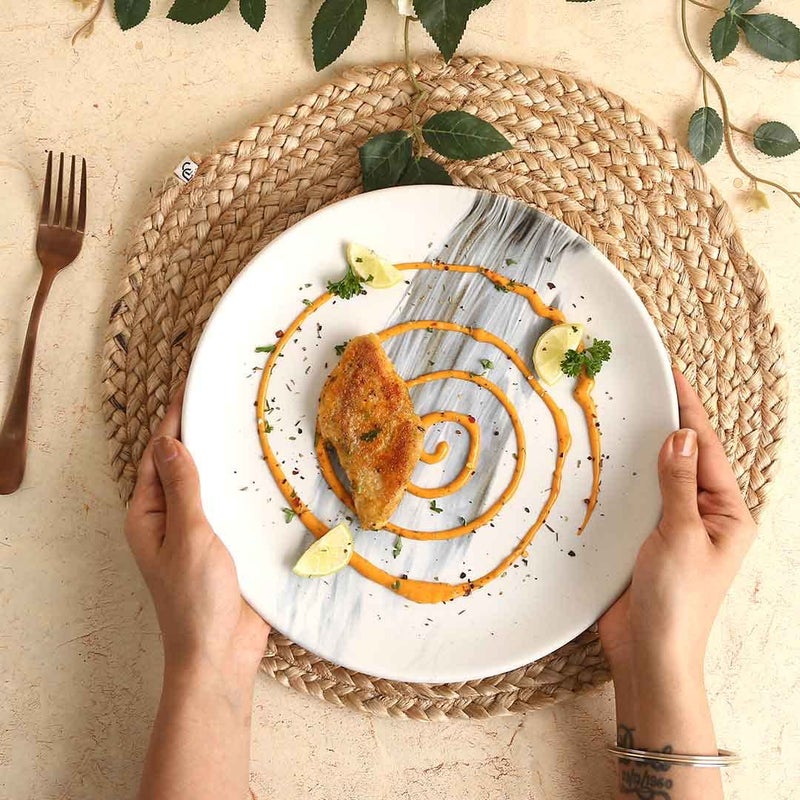 Wonderchef Teramo Stoneware 11 Inch Dinner Plate - Marble White, Set of 2 - Image 4