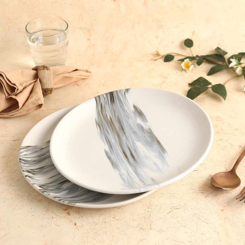 Wonderchef Teramo Stoneware 11 Inch Dinner Plate - Marble White, Set of 2 - Image 1