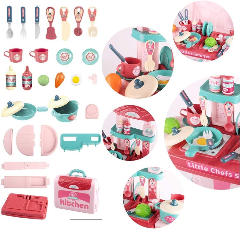 SELLMONK Plastic Pretend Role Cooking Kitchen Play Set 3 in 1 Little Chef 29 Pieces Toy for Boys and Girls (Pink) - Image 3