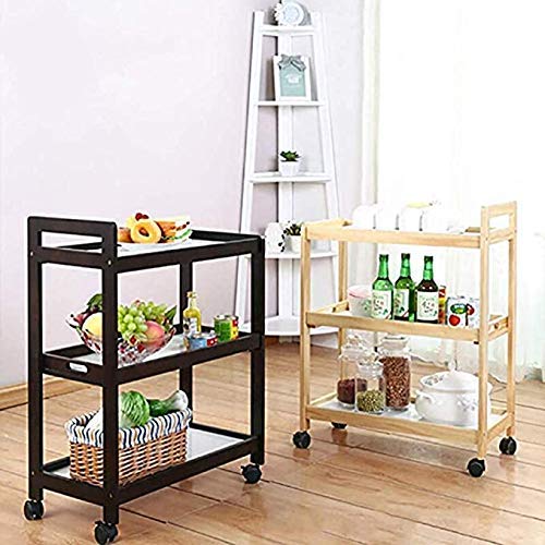 Vm Decor 3-Tier Solid Wood Rolling Bar Cart, Wine Serving Trolley (3 tier, Brown Polish) (Style 1) - Image 3
