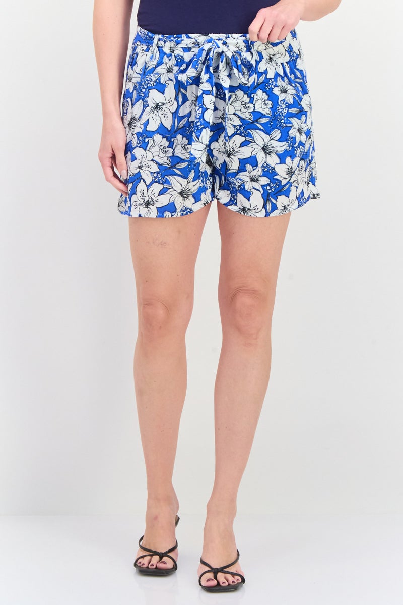 ONLY Women Floral Print Basic Short, Blue  - Image 1