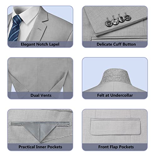 Cooper & Nelson Men's Suit Slim Fit, 3 Piece Suits for Men, One Button Jacket Vest Pants with Tie, Tuxedo Set Light Grey S - Image 5
