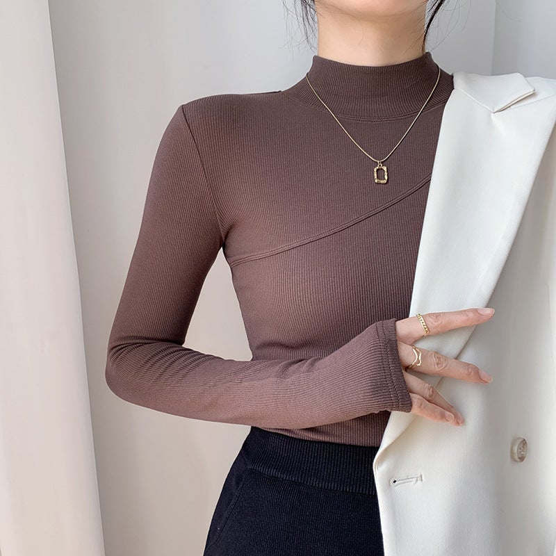 Brushed Warm High-Elastic Modal Cotton Half Turtleneck Bottoming Shirt Women's Long-Sleeved T-Shirt 2025 Autumn and Winter Inner Slim Fit - Image 1