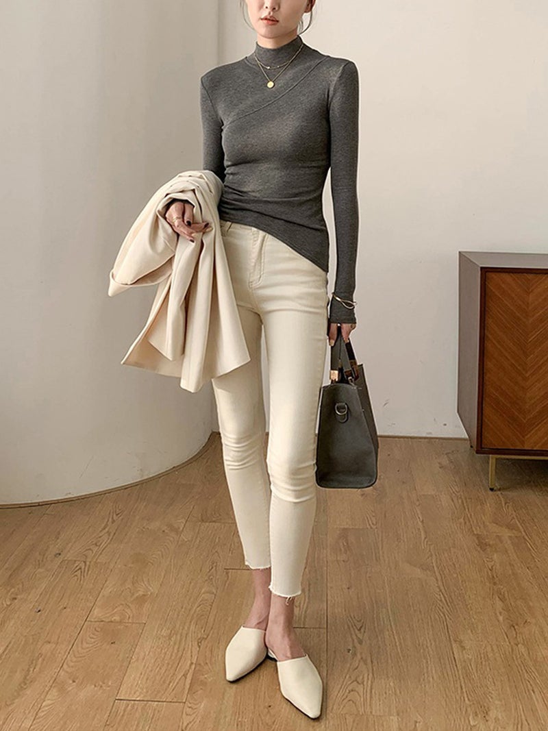 Brushed Warm High-Elastic Modal Cotton Half Turtleneck Bottoming Shirt Women's Long-Sleeved T-Shirt 2025 Autumn and Winter Inner Slim Fit - Image 3