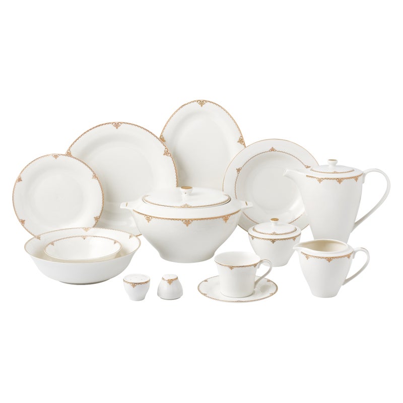 لا ميسا طقم عشاء بورسلان عالي الجودة أبيض 85 قطعة