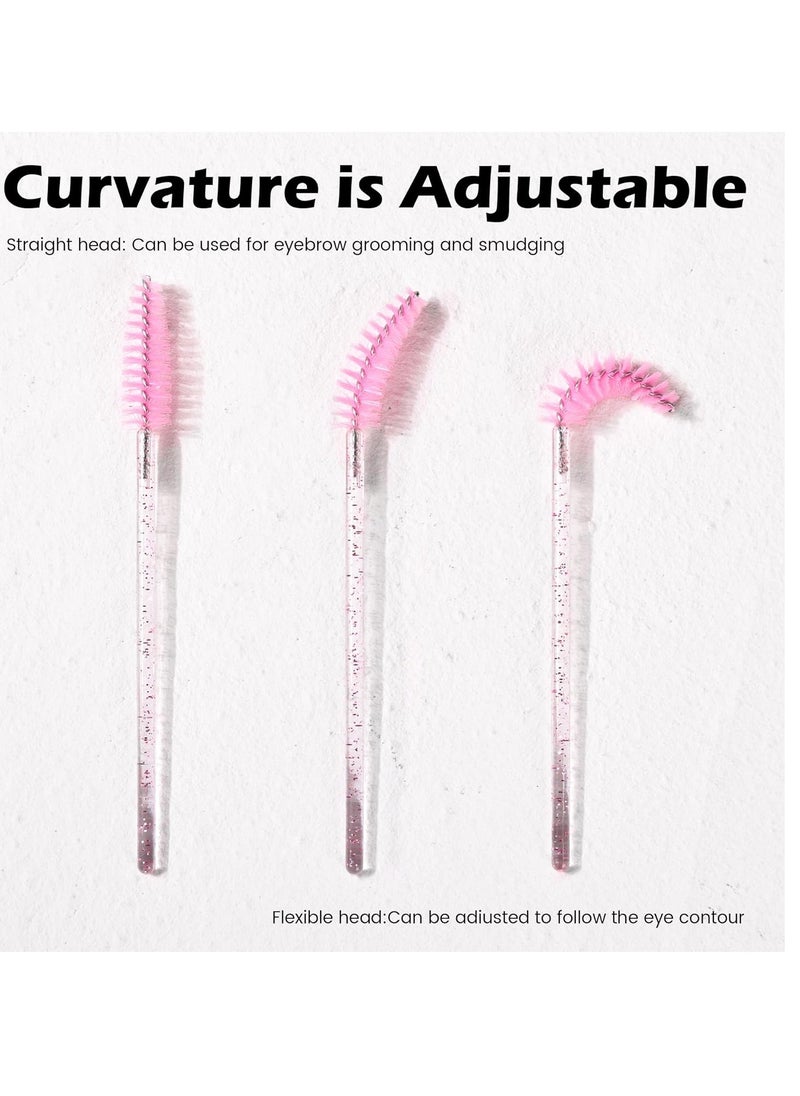 EWAGOA 300 Pcs Disposable Mascara Wands, Crystal Eyelash Brush Eyebrow Spoolies for Eyelash Extensions, Pink & Black Mascara Brushc  - Image 2