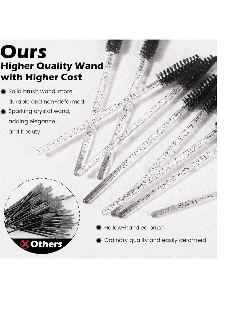 EWAGOA 300 Pcs Disposable Mascara Wands, Crystal Eyelash Brush Eyebrow Spoolies for Eyelash Extensions, Pink & Black Mascara Brushc  - Image 4