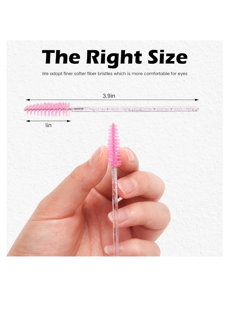 EWAGOA 300 Pcs Disposable Mascara Wands, Crystal Eyelash Brush Eyebrow Spoolies for Eyelash Extensions, Pink & Black Mascara Brushc  - Image 5