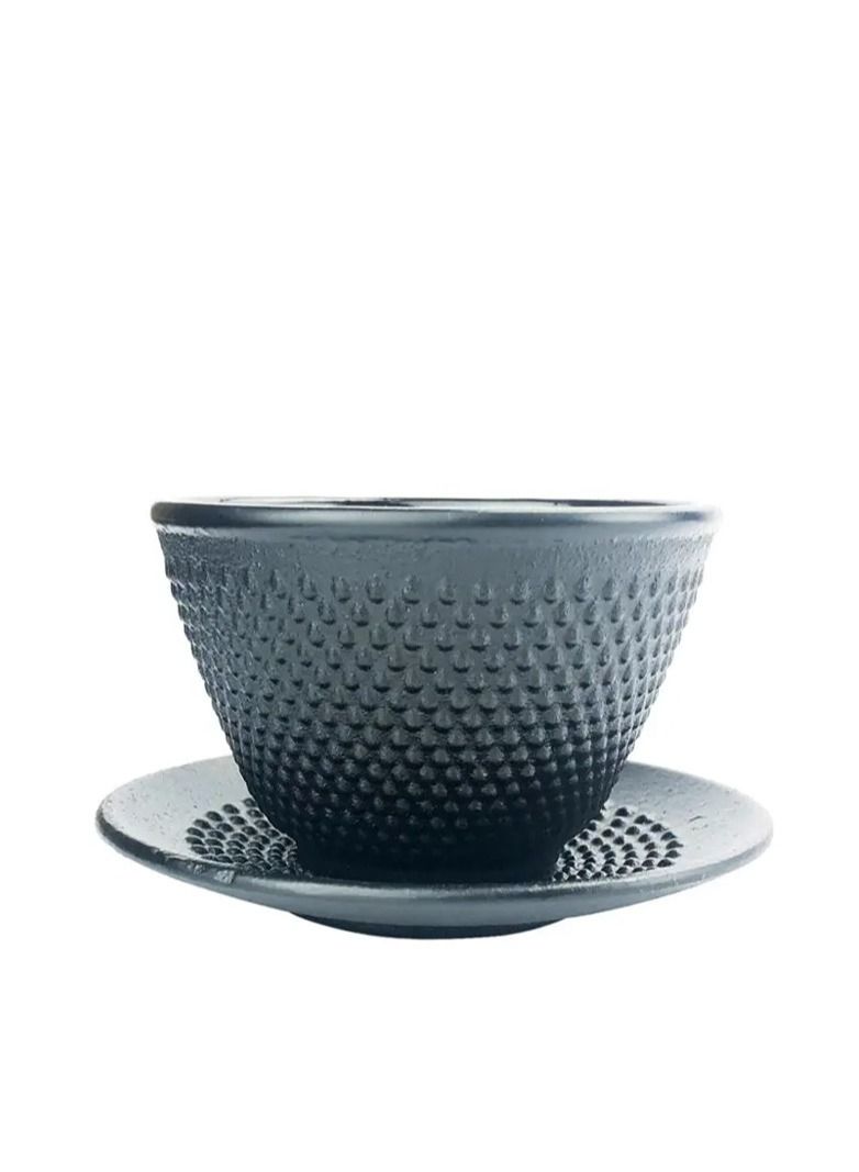 تيلاند كوب شاي من الحديد الزهر المطلي بالمينا متين وصحن للمنازل أو المطاعم 0.1 لتر أسود - Image 1