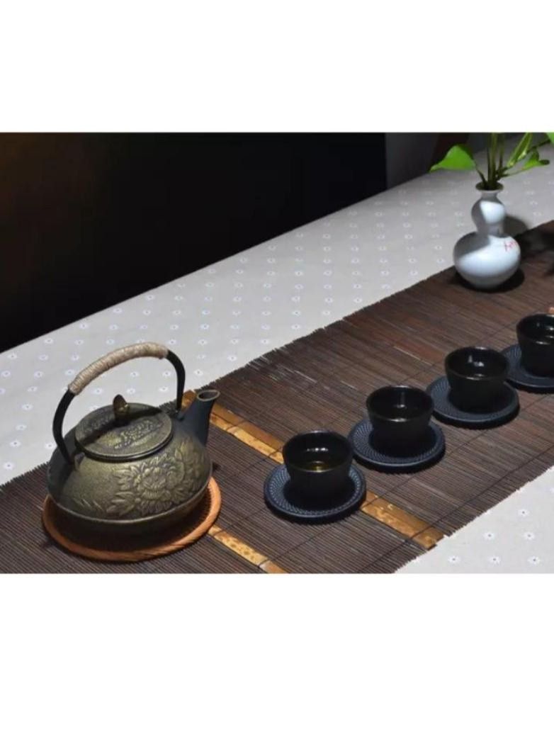 تيلاند كوب شاي من الحديد الزهر المطلي بالمينا متين وصحن للمنازل أو المطاعم 0.1 لتر أسود - Image 5