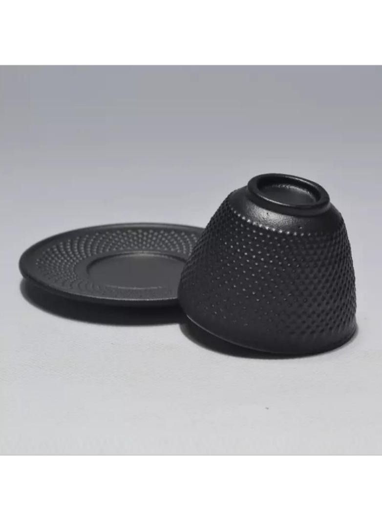 تيلاند كوب شاي من الحديد الزهر المطلي بالمينا متين وصحن للمنازل أو المطاعم 0.1 لتر أسود - Image 3