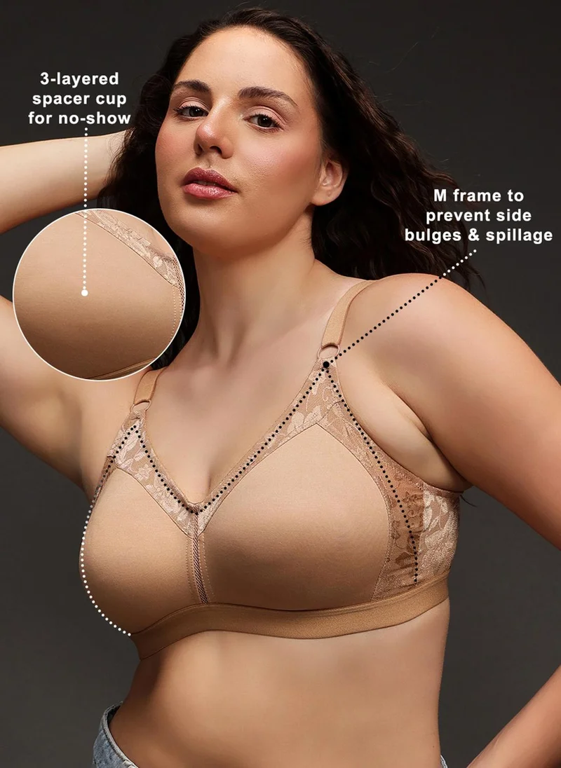 Clovia Clovia Non-Padded Non-Wired Spacer Cup Full Figure Bra in Nude Colour - Cotton