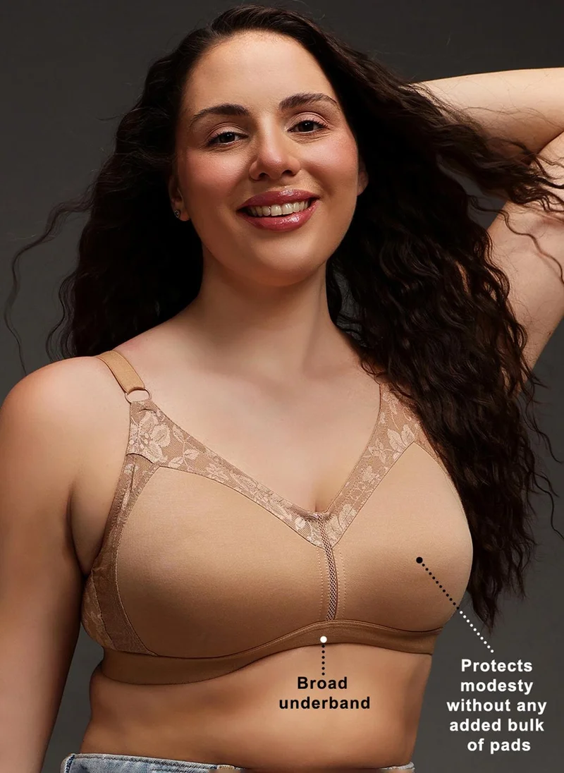 Clovia Clovia Non-Padded Non-Wired Spacer Cup Full Figure Bra in Nude Colour - Cotton