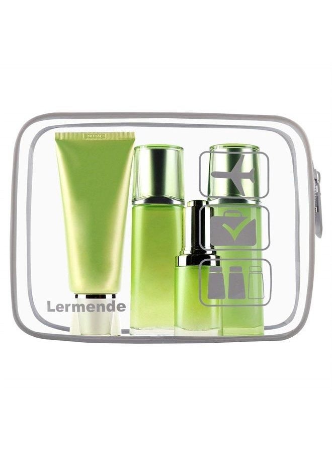 Lermende - 3pcs TSA Approved Toiletry Bag with Silicone Handles, Clear Makeup Bag Travel Plastic Small Carry On Cosmetic bag For Women, Airline Compliant Quart Pouch For Travel Toiletries - Grey - Image 1