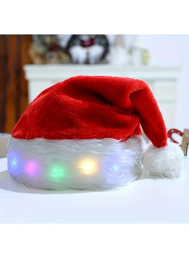 Home Care LED Light-Up Santa Claus Christmas Hat 40×30 cm – Soft Velvet Red & White Cap with Flashing Multi-Color Lights | Festive Party Hat for Adults & Kids, Christmas Events & Holiday Decorations - Image 3