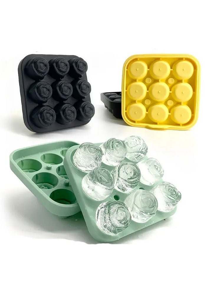 Generic - ice tray 9 cavity Silicone Rose Ice Cube Mold, Ice Ball Maker with Lid, Ice Cube Container for Cooling  Juice, chocolate, jelly, ice cream - Image 1