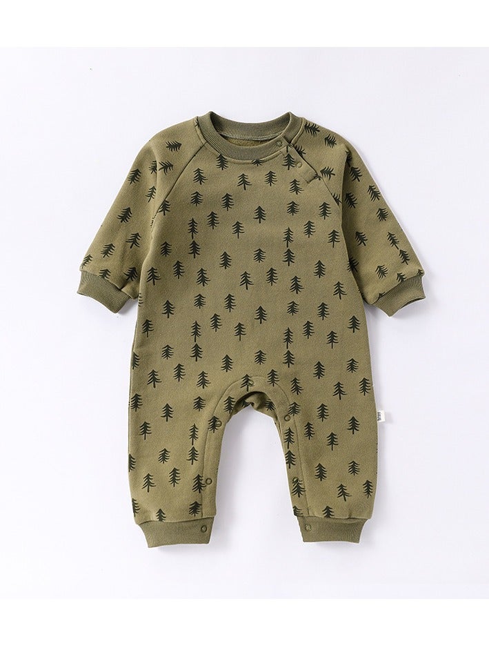 xozgdovg Baby onesie Autumn and winter cotton clothes baby Ha-clothes crawling clothes foreign fashion going out clothes light velvet green pine 