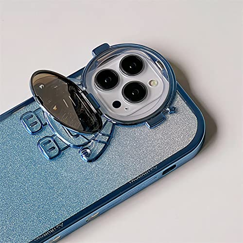 QoKcoahn Astronaut Hidden Stand Phone Case for iPhone 13,Cute Astronaut Lens Camera Protector Kickstand Luxury Glitter Bling 6D Electroplated Clear Soft TPU Protector for Men Women Blue - Image 2
