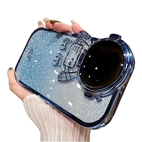 QoKcoahn Astronaut Hidden Stand Phone Case for iPhone 13,Cute Astronaut Lens Camera Protector Kickstand Luxury Glitter Bling 6D Electroplated Clear Soft TPU Protector for Men Women Blue - Image 1