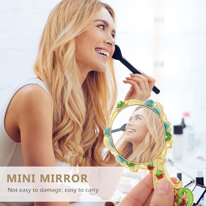 Vintage Makeup Mirror and Hair Comb Set 2pcs, Metal Handheld Vanity Mirror with Gold Peacock Pattern, Portable Cosmetic Tool for Travel and Daily Use Random Color - Image 4