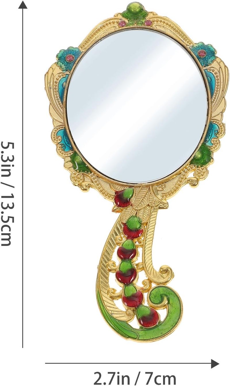 Vintage Makeup Mirror and Hair Comb Set 2pcs, Metal Handheld Vanity Mirror with Gold Peacock Pattern, Portable Cosmetic Tool for Travel and Daily Use Random Color - Image 2
