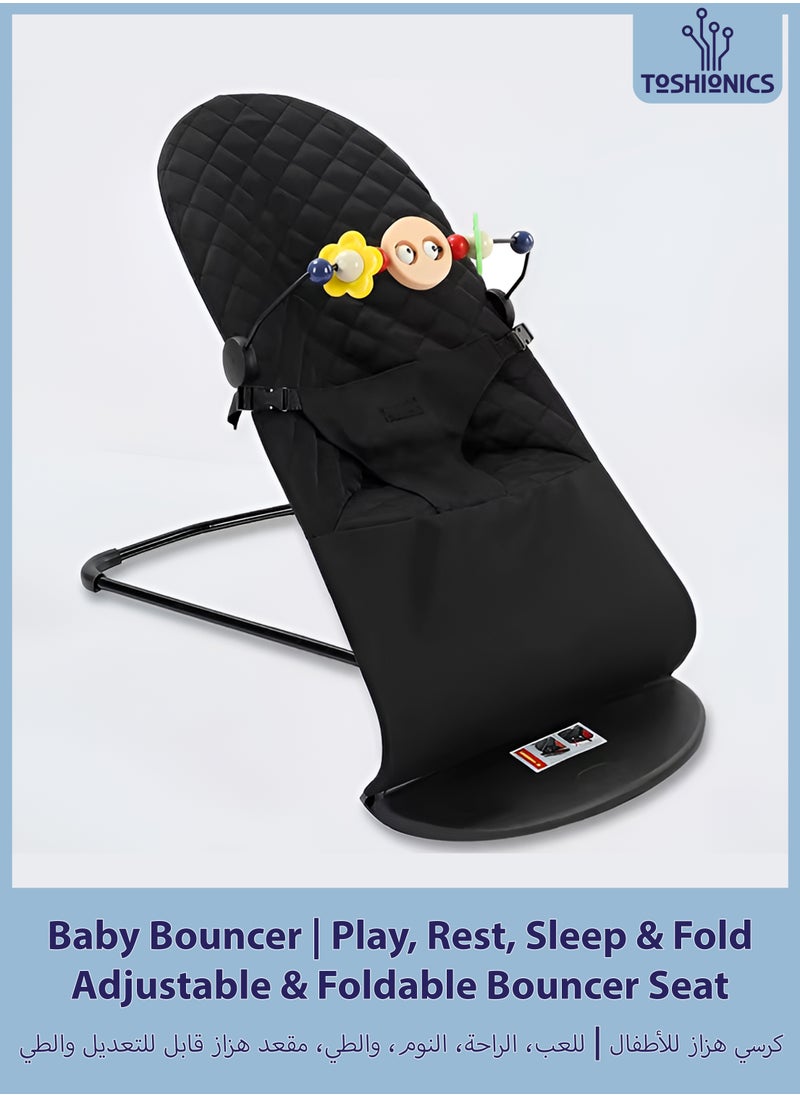 Toshionics Adjustable Baby Bouncer Seat with Toy Bar  4-in-1 Foldable Infant Rocker for Newborns and Toddlers Portable Baby Lounger Chair for Play Rest and Sleep Lightweight Travel-Friendly Safety Belt Included  - Image 1
